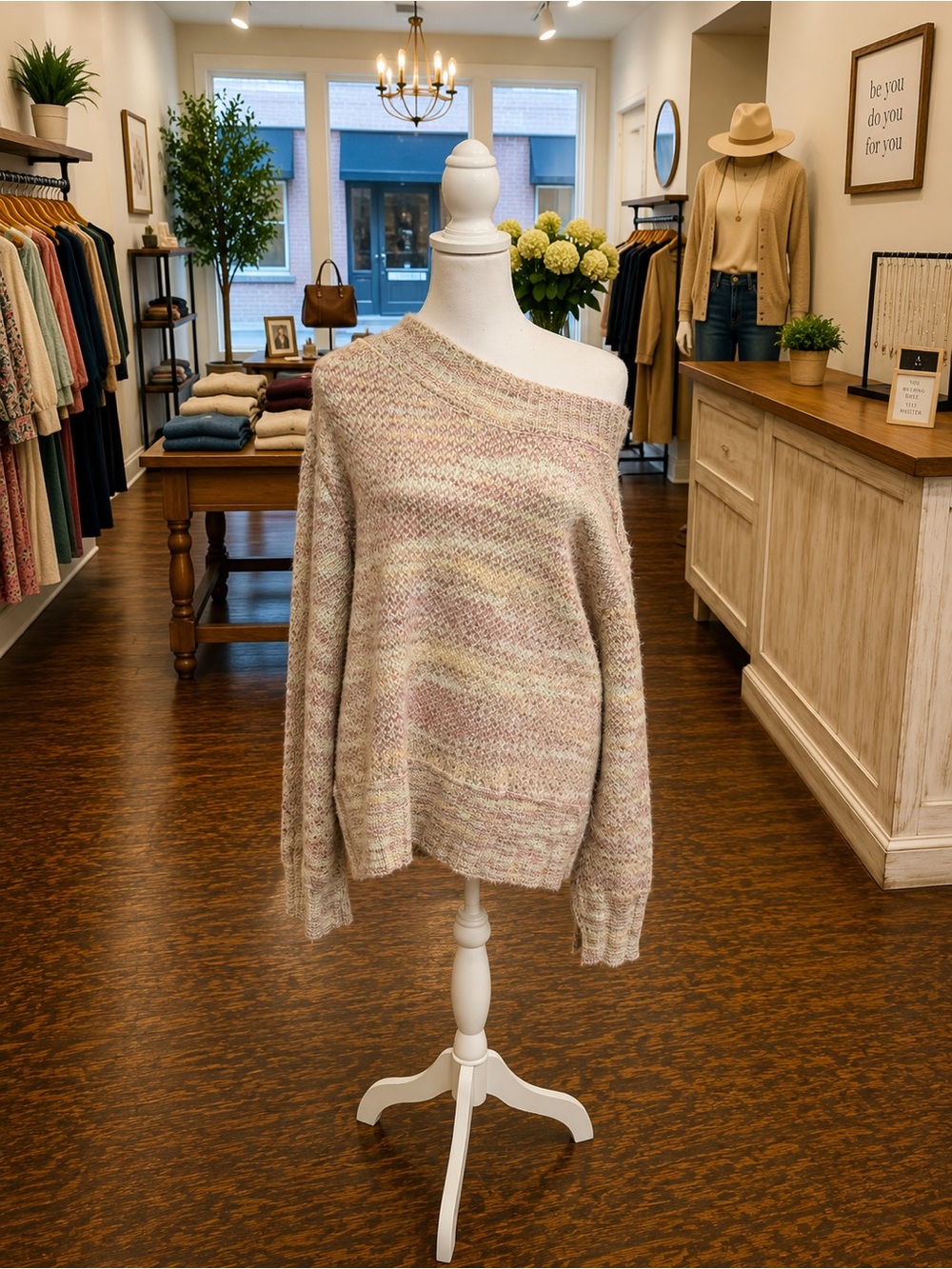 Free People Multicolor Marled Split Sleeve Sweater Size Medium Oversized Knit
